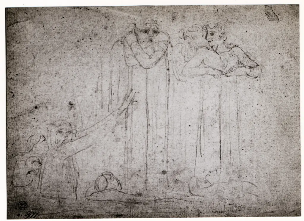 Anonimo , Blake, William - sec. XIX - Gli ipocriti danteschi, schizzo per l'illustrazione a Dante , fronte