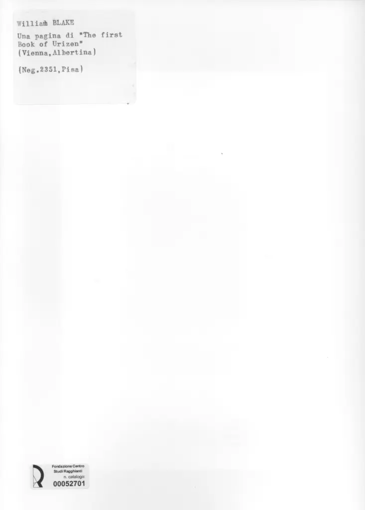 Anonimo , Blake, William - sec. XIX - The first book of Urizen , retro