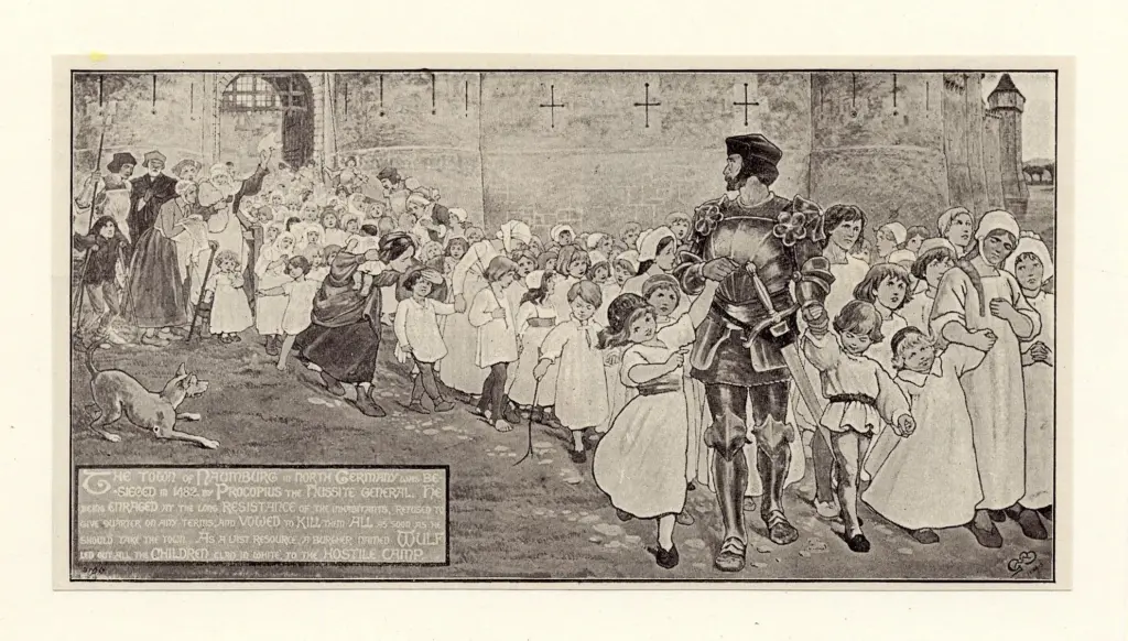 Anonimo , Bradley, Gertrude M. - sec. XIX - Bambini che seguono un cavaliere , fronte