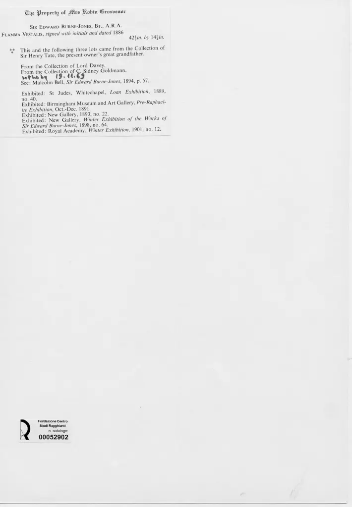 Anonimo , Burne-Jones, Edward C. - sec. XIX - Fiamma Vestalis , retro