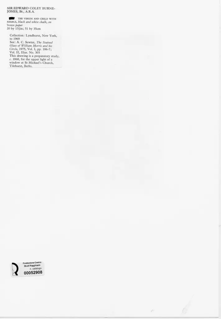 Anonimo , Burne-Jones, Edward C. - sec. XIX - La Vergine con il bambino ed angeli , retro