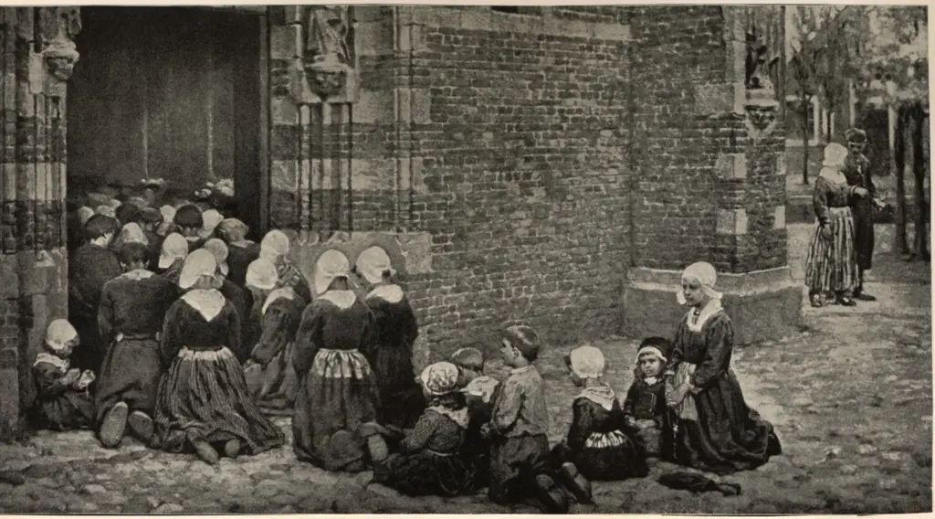 Clausen, George , Messa in un villaggio di pescatori sullo Zuyder Zee -