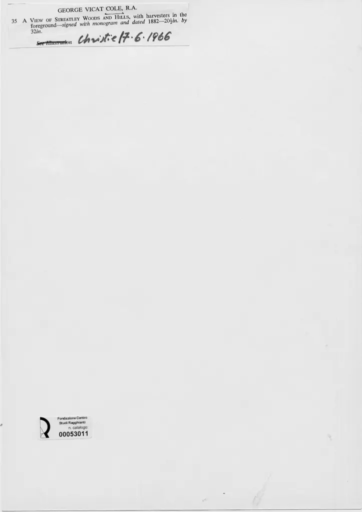 Anonimo , Cole, George Vicat - sec. XIX - Una veduta delle colline e dei boschi di Streately, con mietitori in lontananza , retro