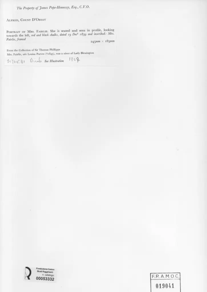 Anonimo , Count D'Orsay, Alfred - sec. XIX - Portrait of Mrs. Fairlie , retro