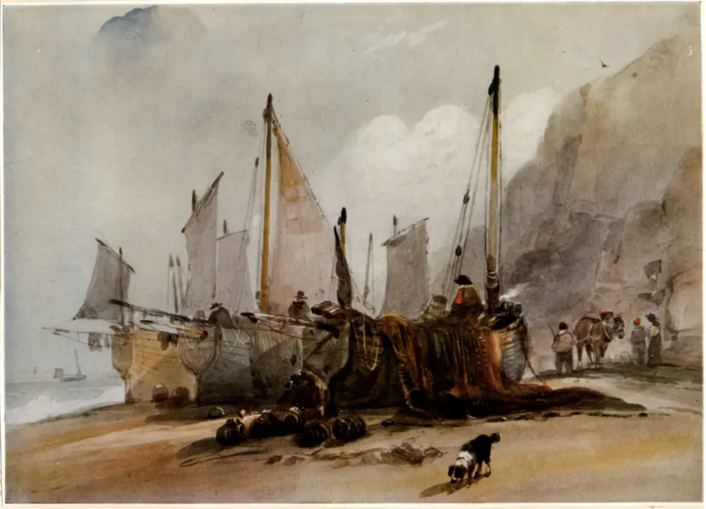 Anonimo , Dowing, H. E. - sec. XIX - Fishing - Boats on the Beach , fronte