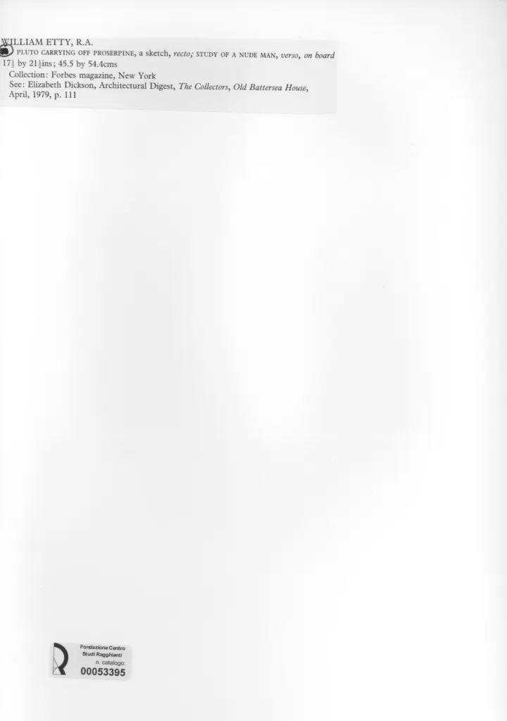 Anonimo , Etty, William - sec. XIX - Pluto Carrying off Prosperine , retro