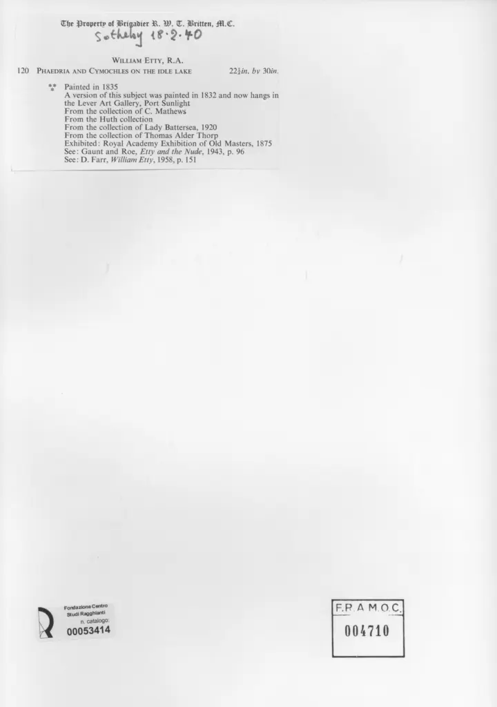 Anonimo , Etty, William - sec. XIX , retro