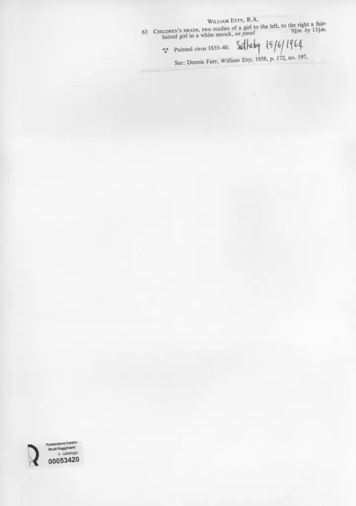 Anonimo , Etty, William - sec. XIX - Children's head , retro