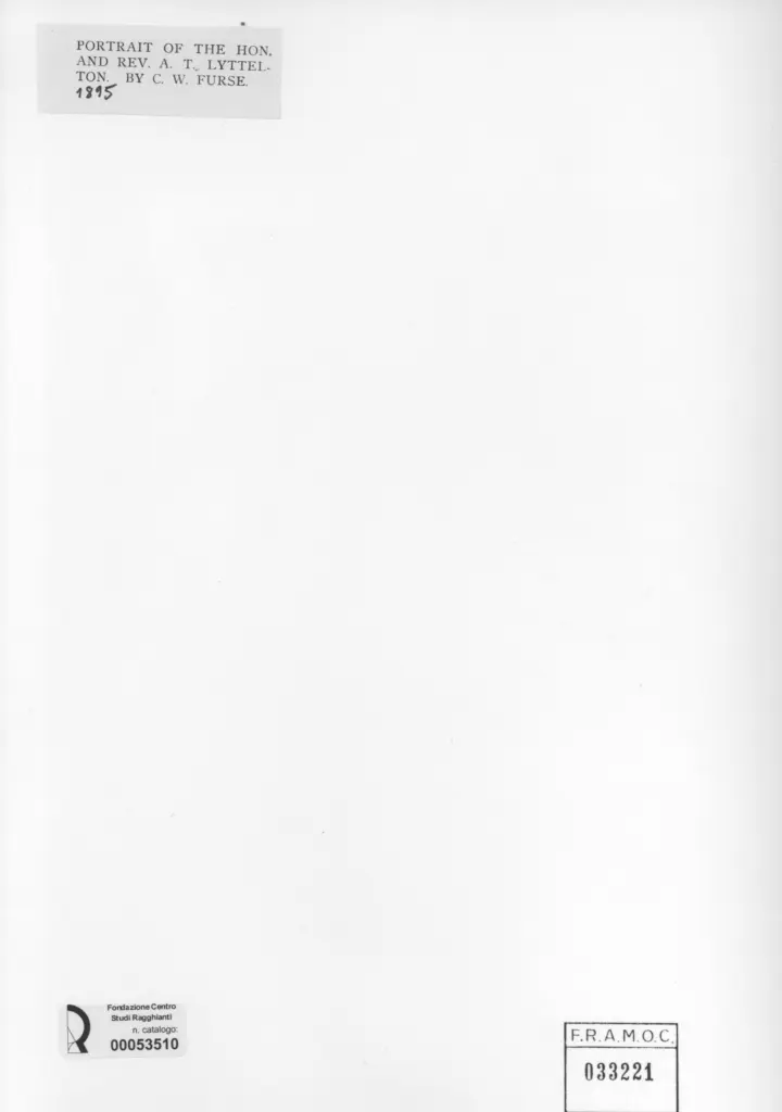 Anonimo , Furse, Charles Wellington - sec. XIX - Portrait of the Hon. and Rev. A. T. Lyttlelton , retro