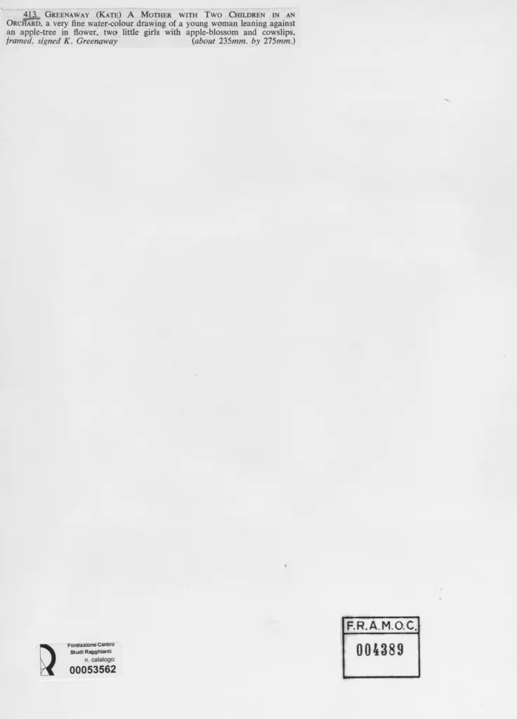 Anonimo , Greenaway, Kate - sec. XIX - A mother with two children in an orchard , retro