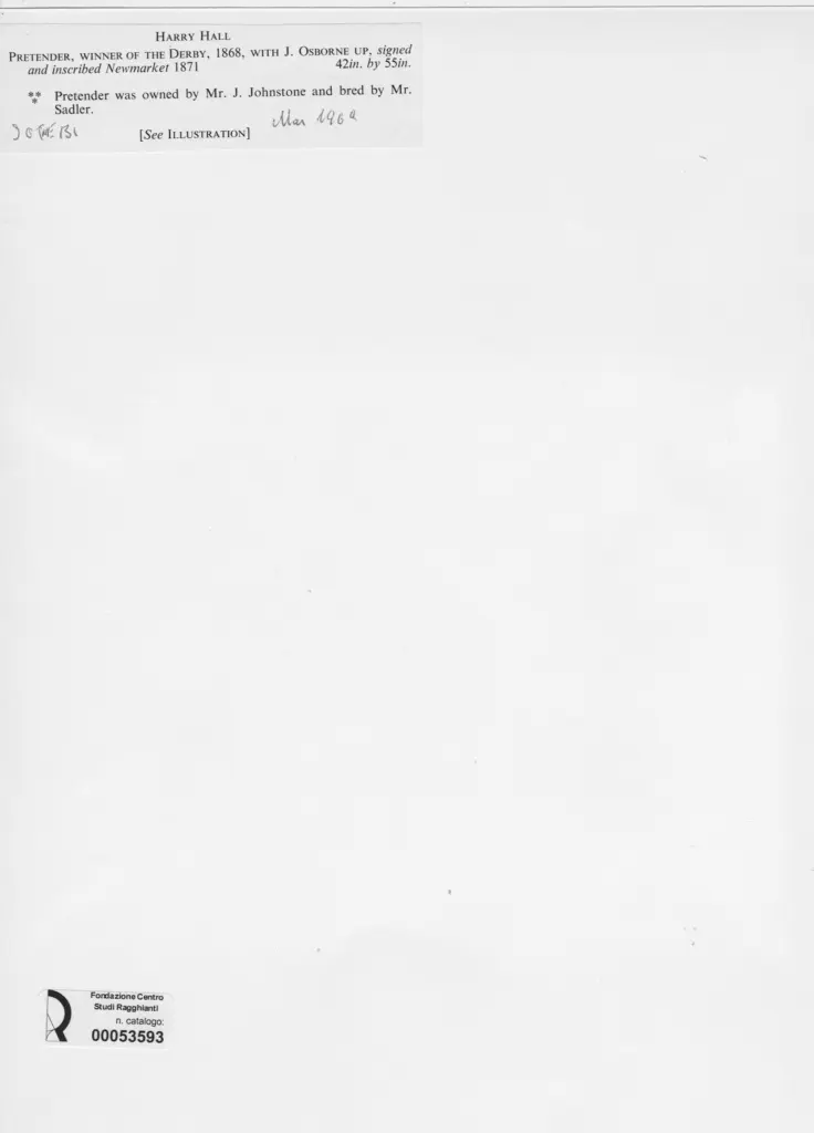 Anonimo , Hall, Harry - sec. XIX - Pretender, winner of the Derby , retro