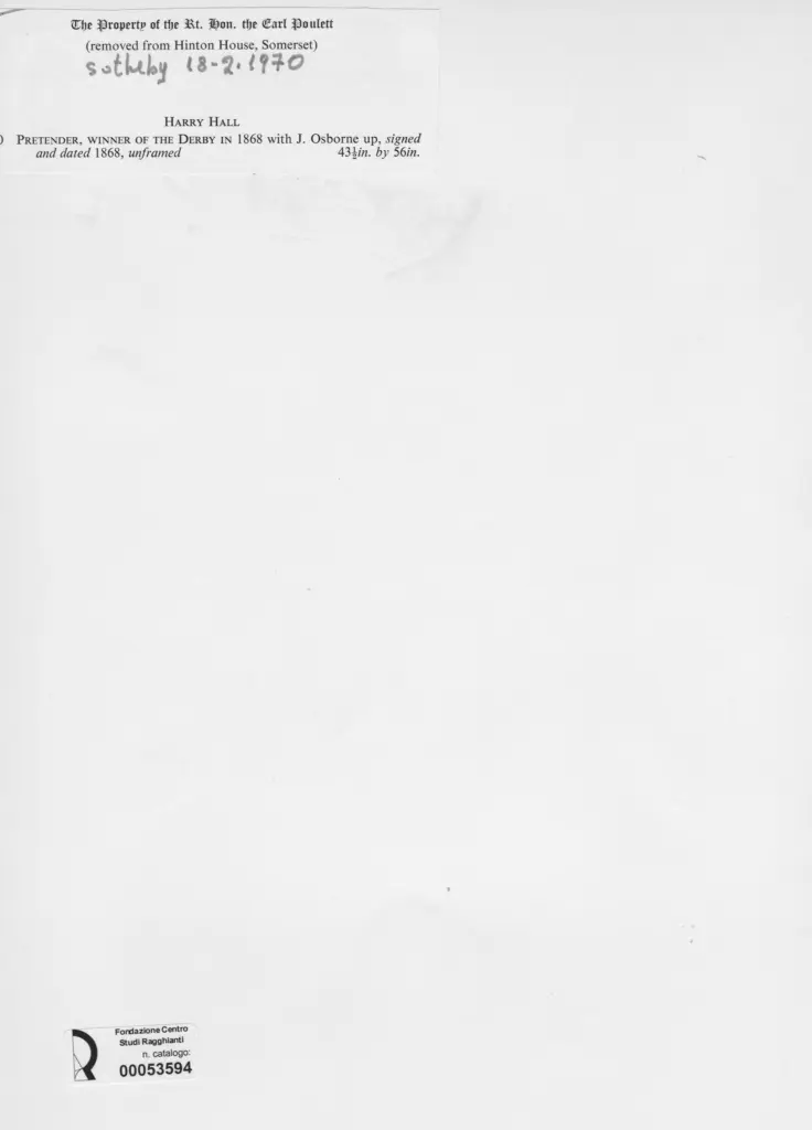 Anonimo , Hall, Harry - sec. XIX - Pretender, winner of the Derby, 1868, with J. Osborne up , retro