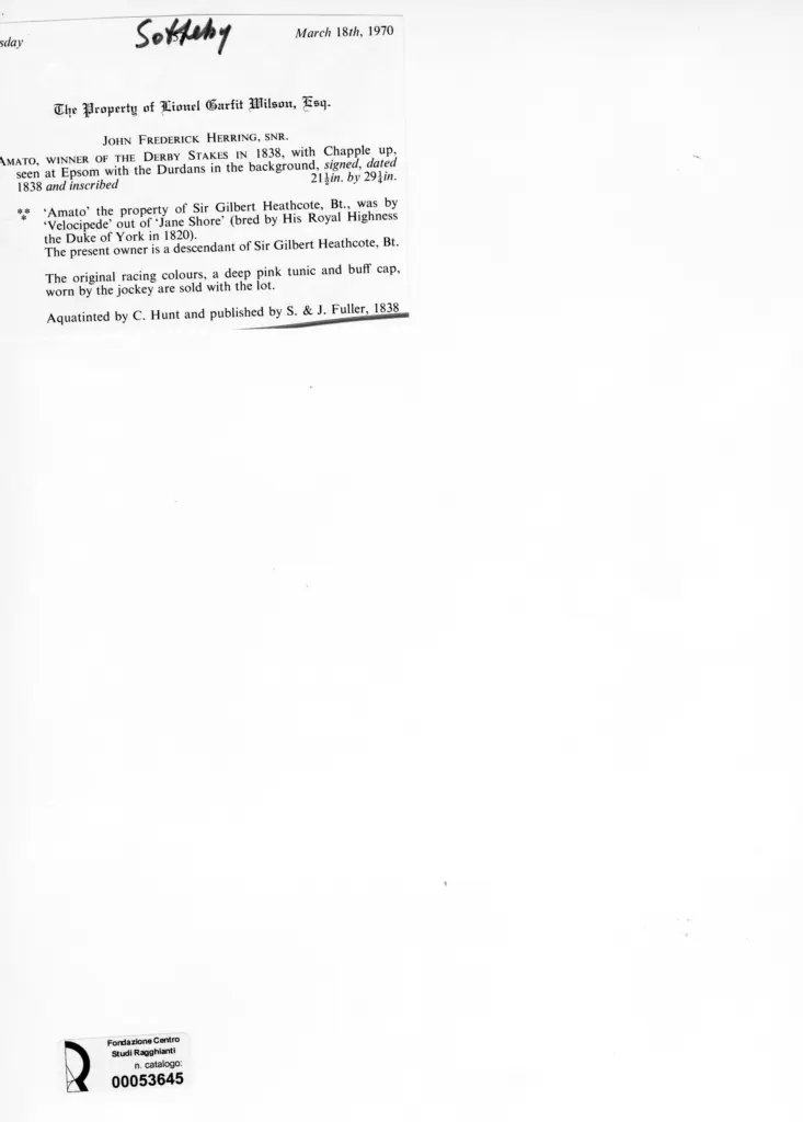 Anonimo , Herring, John Frederick - sec. XIX - Amato, Winter of the Derby Stakes in 1838 , retro