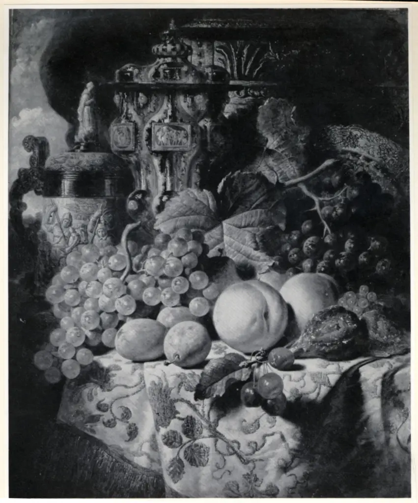 Anonimo , Lance, George - sec. XX - A still life with grapes, peaches, pears, cherries and figs , fronte