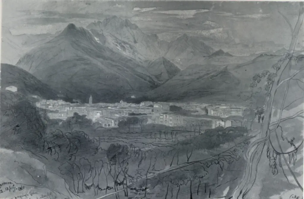 Anonimo , Lear, Edward - sec. XIX - A view of Carrara , fronte
