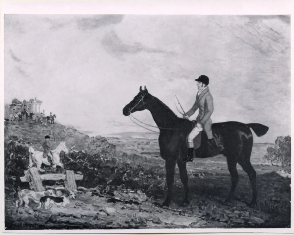 Anonimo , Marshall, Ben - sec. XIX - A hunt servant mounted on a dark bay hunter watching hounds drawing cover , fronte