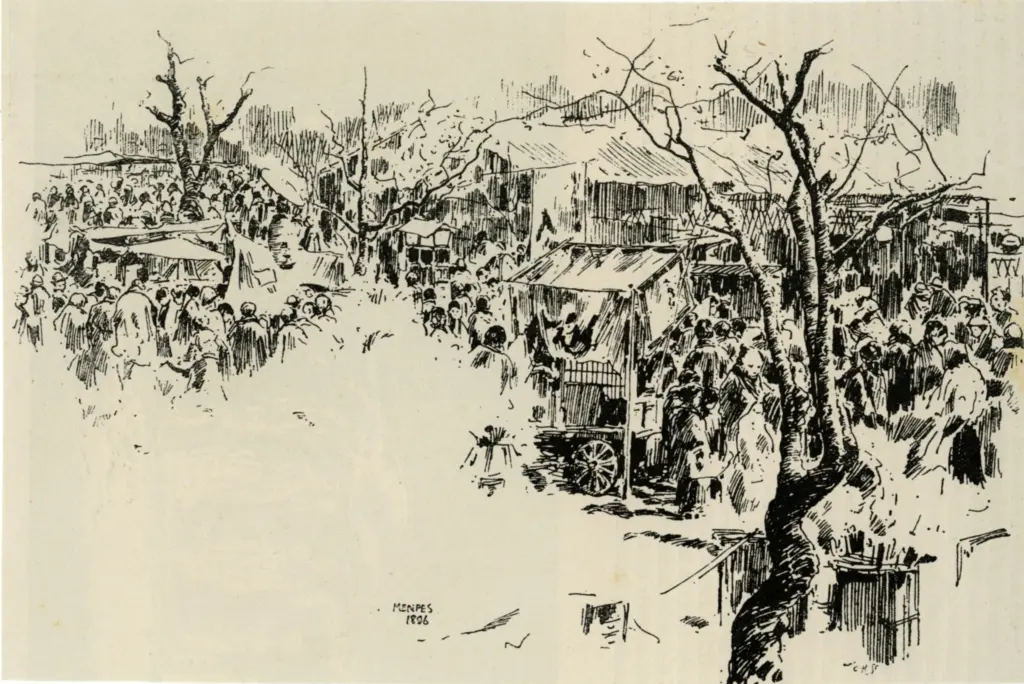 Menpes, Mortimer , A street scene at Asakusa