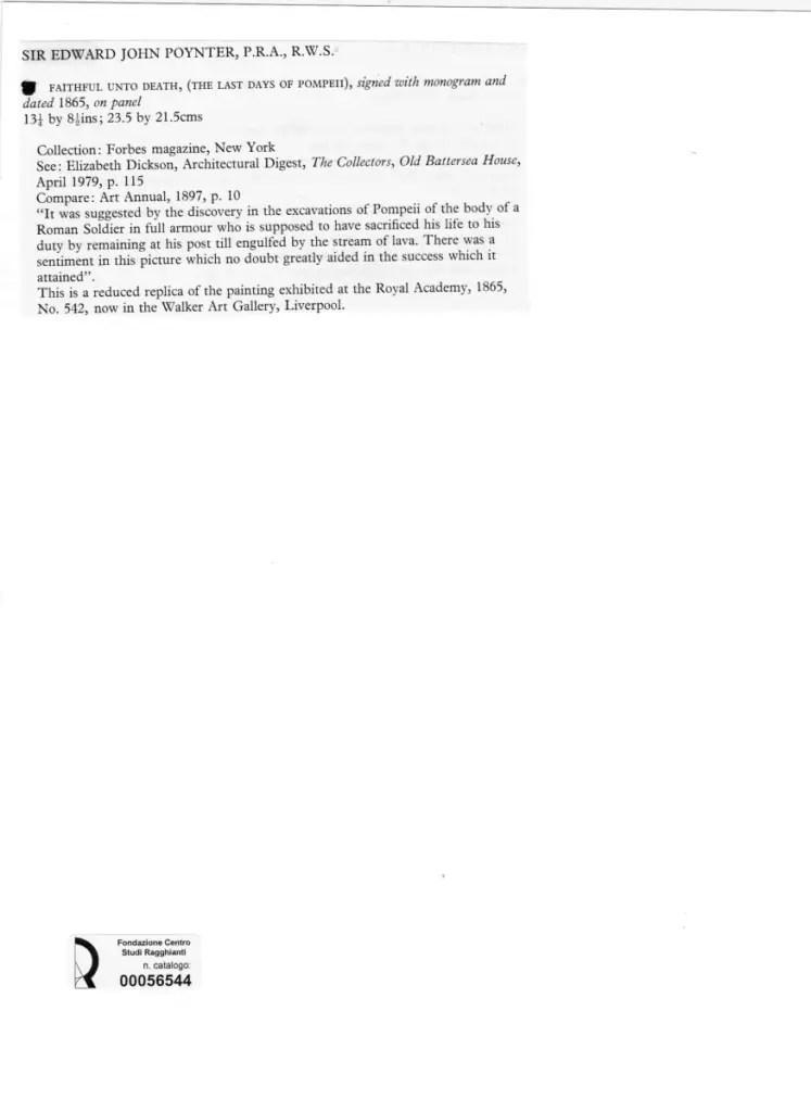 Anonimo , Poynter, Edward John - sec. XIX - Faithful into Death (the Last Day of Pompeii) , retro