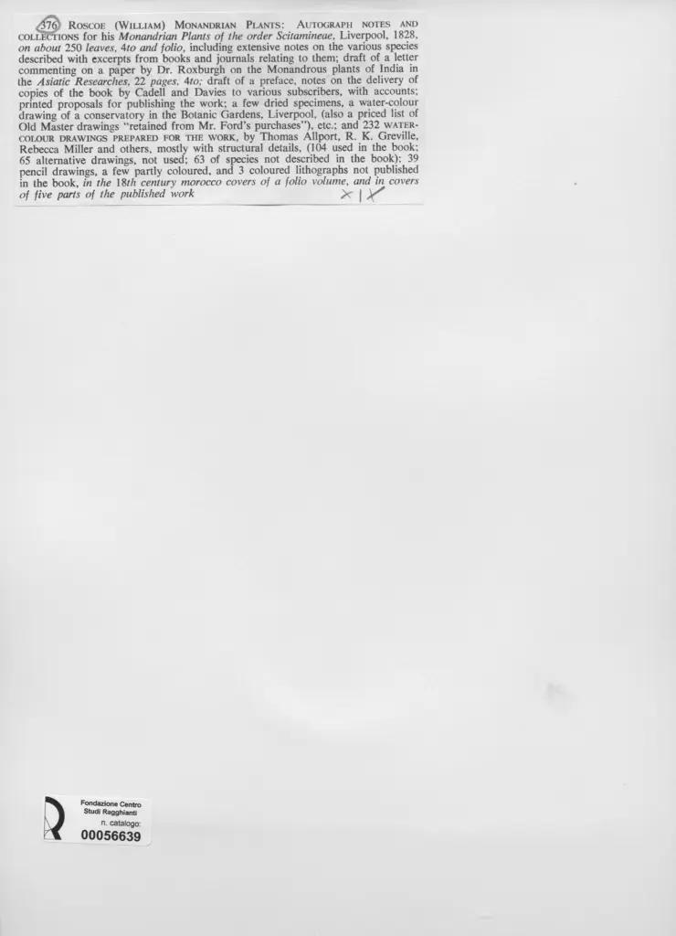 Anonimo , Roscoe, William - sec. XIX - Piante , retro