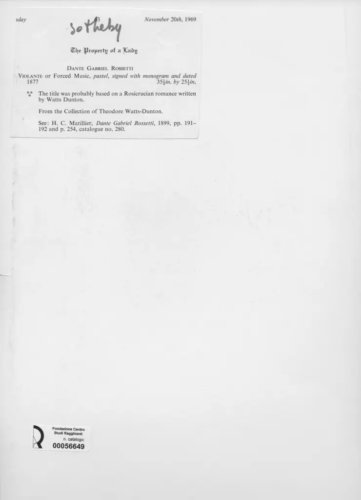 Anonimo , Rossetti, Dante Gabriele - sec. XIX - Violante , retro
