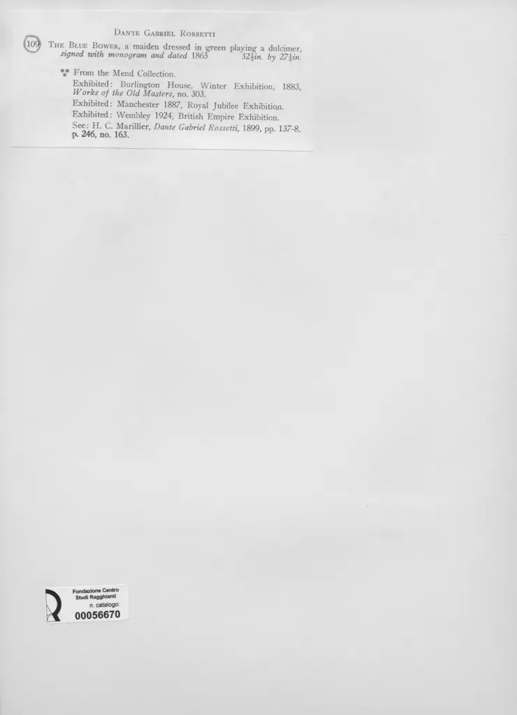 Anonimo , Rossetti, Dante Gabriele - sec. XIX - The Blue Bower , retro
