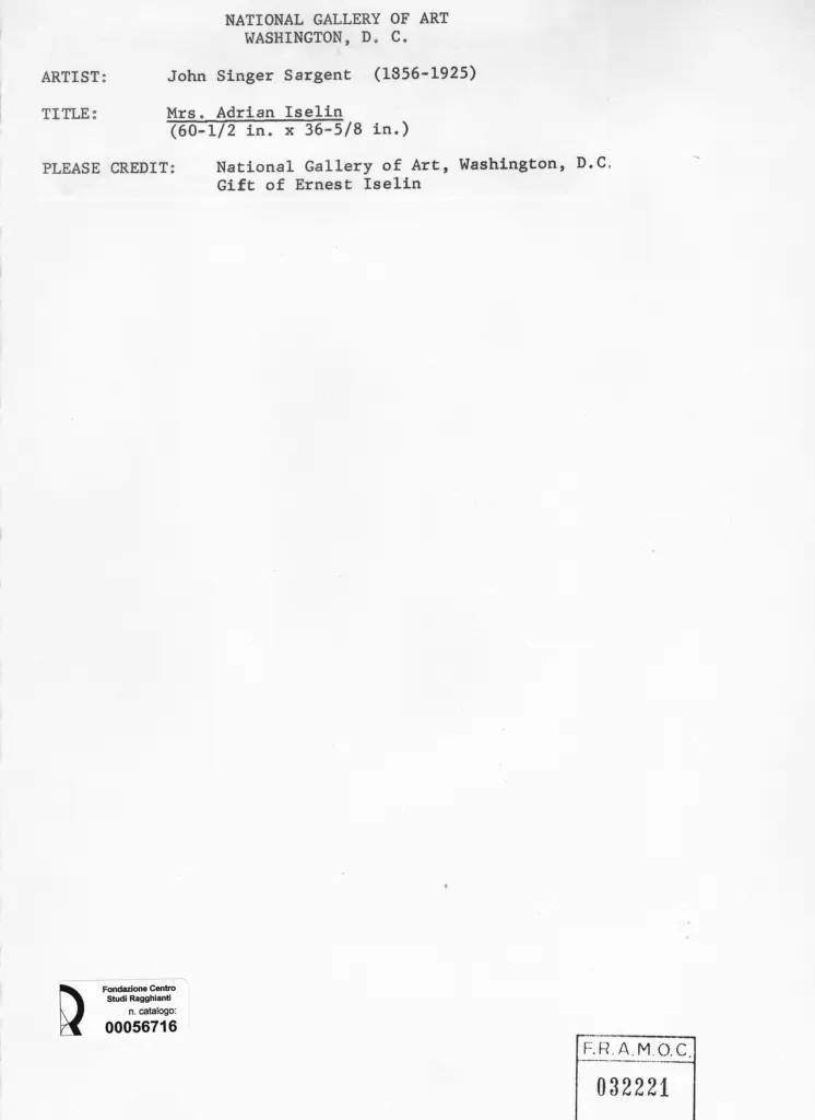 Anonimo , Sargent, John Singer - sec. XIX - Mrs. Adrian, Iselin , retro