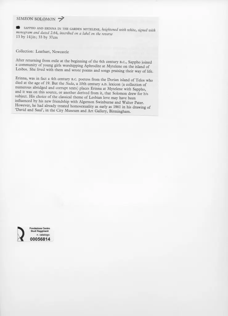 Anonimo , Solomon, Simeon - sec. XIX - Sapho and Erinna in the Garden Mytelene , retro
