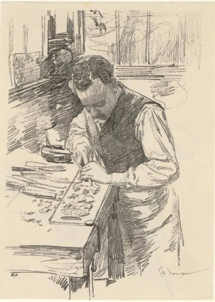 Anonimo , Thomson, George - sec. XIX - Wood-Carving Essex at House , fronte