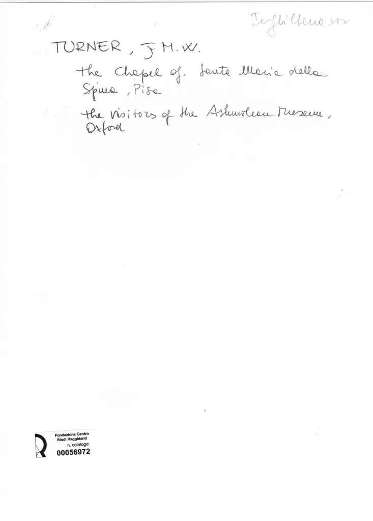 Anonimo , Turner, Joseph Mallord William - sec. XIX - Santa Maria della Spina, Pisa , retro