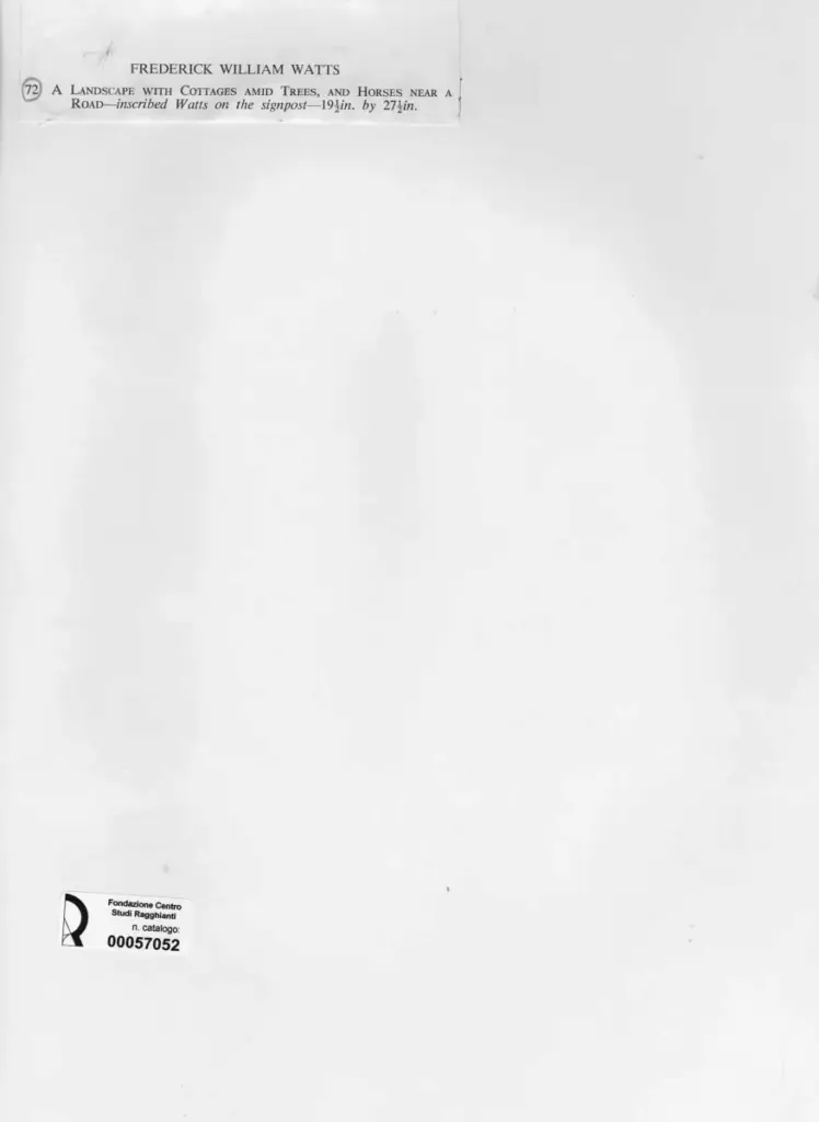 Anonimo , Watts, Frederick William - sec. XIX - A Landscape with Cottages amid Trees, and Horses near a Road , retro