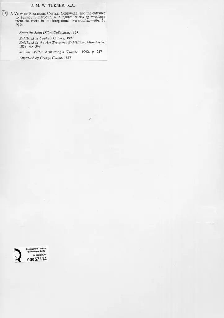 Anonimo , Turner, Joseph Mallord William - sec. XIX - A view of Pendennis Castle, Cornwall , retro