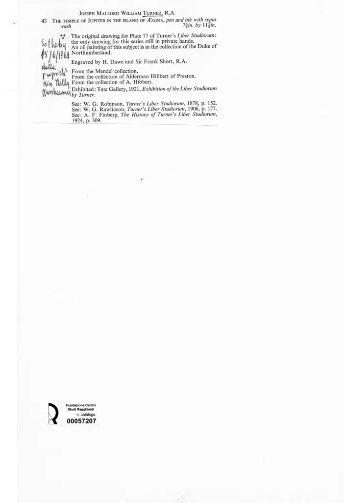 Anonimo , Turner, Joseph Mallord William - sec. XIX - The temple of Jupiter in the Island of Aegina , retro