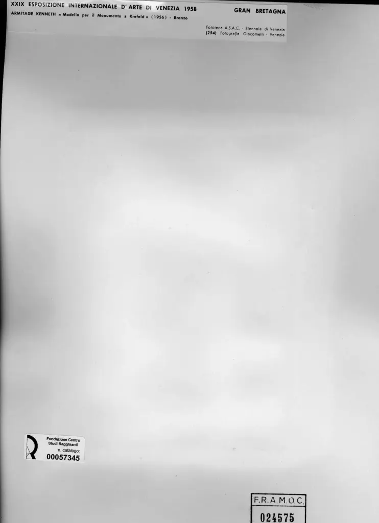 Giacomelli , Armitage, Kenneth - sec. XX - Modello per ilmonumento a Krefeld , retro