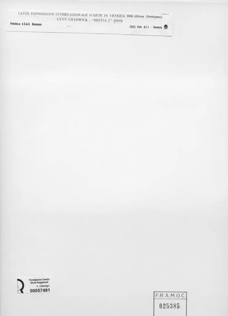 A.F.I. Agenzia Fotografica Industriale , Chadwick, Lynn - sec. XX - Bestia I , retro