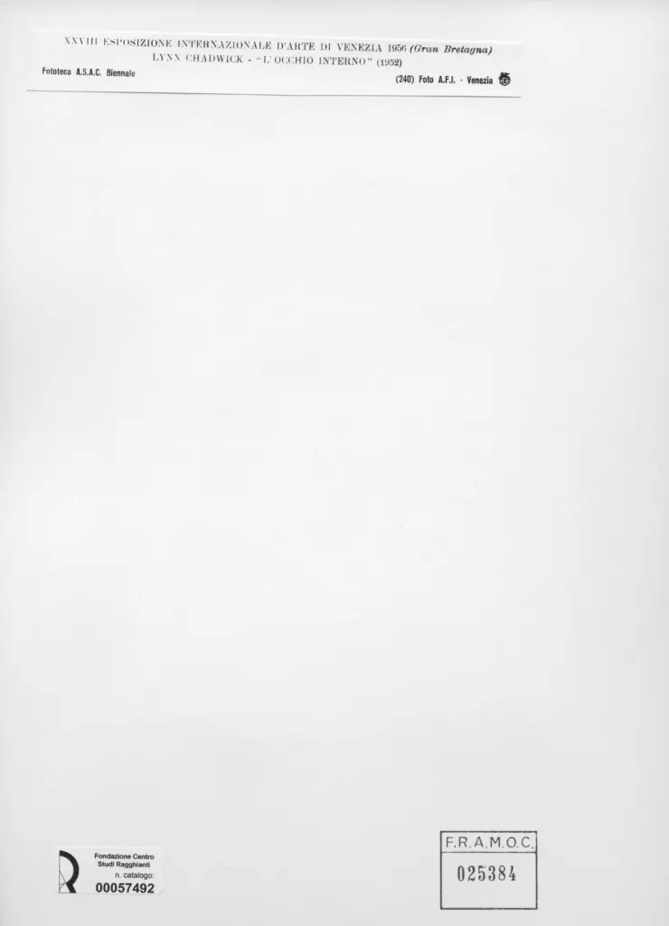 A.F.I. Agenzia Fotografica Industriale , Chadwick, Lynn - sec. XX - L'occhio interno , retro