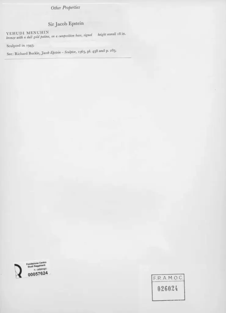 Anonimo , Epstein, Jacob - sec. XX - Yehudi Menuhin , retro