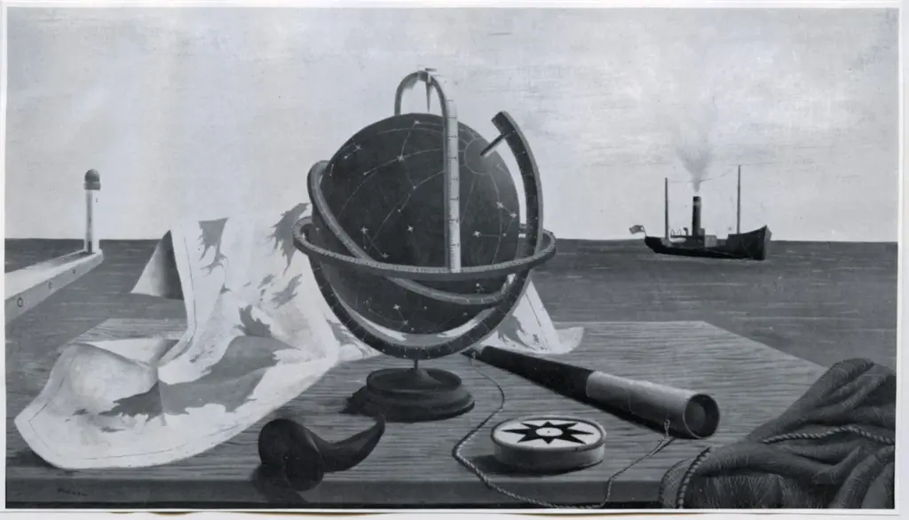 Hillier, Tristram , Still Life of Nautical Instruments by the Sea -