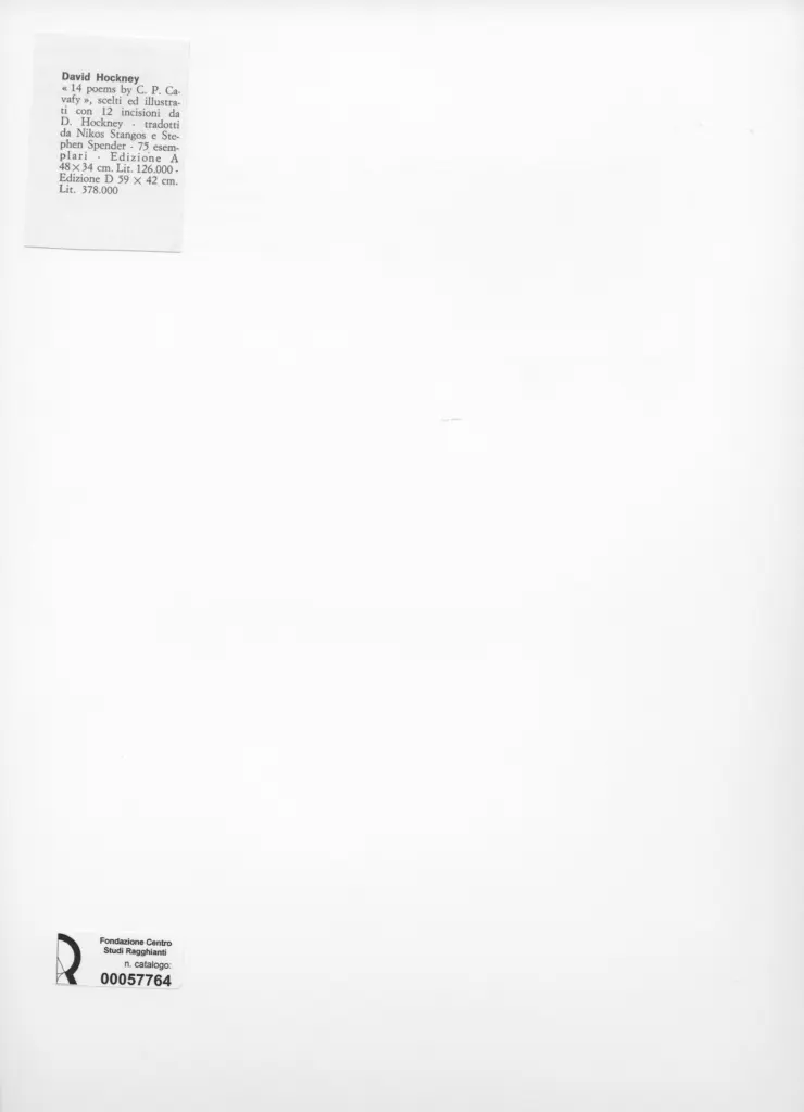 Anonimo , Hockney, David - sec. XX - 14 Poems by C.P. Cavafy , retro