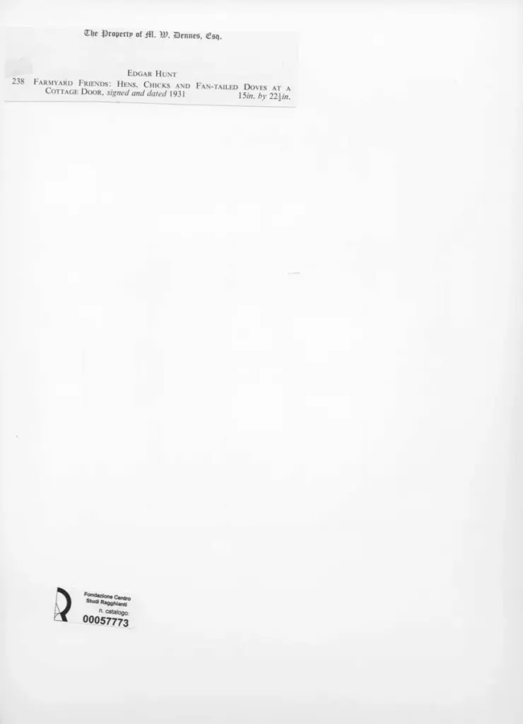 Anonimo , Hunt, Edgar - sec. XX - Farmyard Friends: Hens, Chicks and Fan - tailed at a Cottage Door , retro