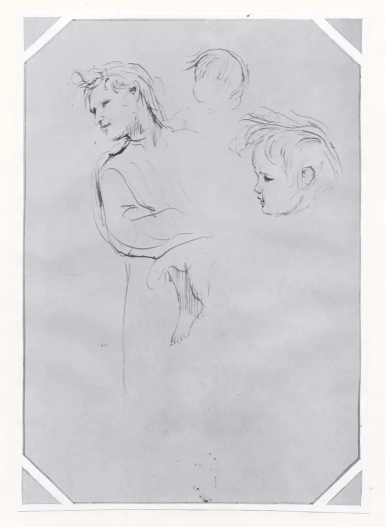 Anonimo , John, Augustus - sec. XX - A young woman holding a child in her arms