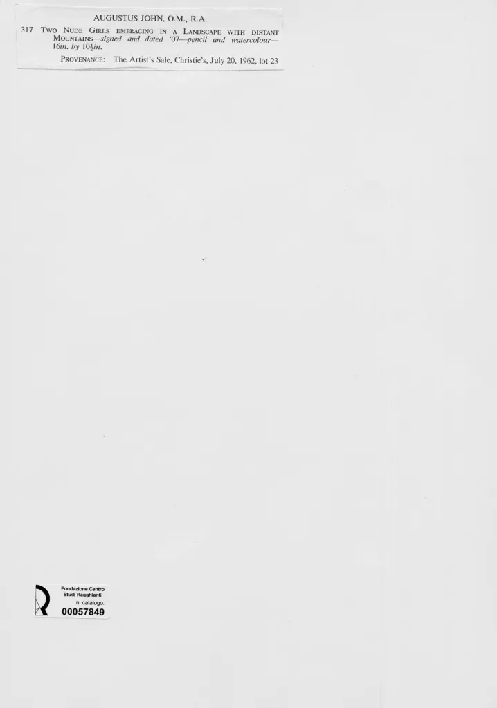 Anonimo , John, Augustus - sec. XX - Two nude girls embracing in a landscape with distant mountains , retro