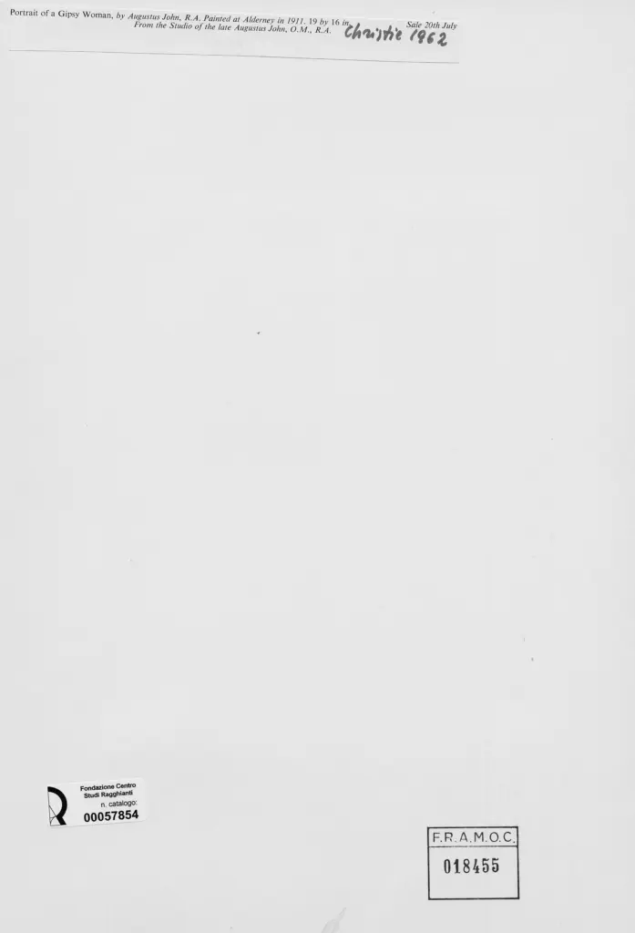 Anonimo , John, Augustus - sec. XX - Ritratto di una gitana , retro