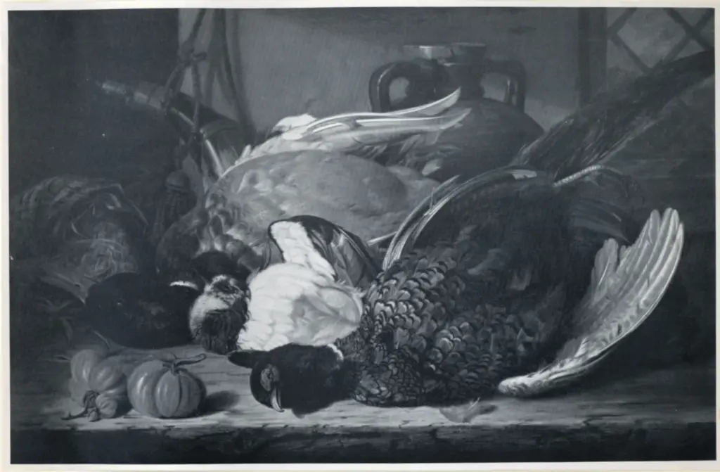 Anonimo , Ladell, Edward - sec. XIX - A still life of a dead Phesant and Duck with two tomatoes, a pitcher and a Powder Horn , fronte