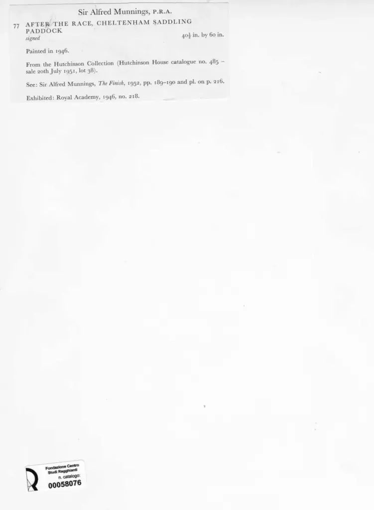 Anonimo , Munnings, Sir Alfred - sec. XX , retro