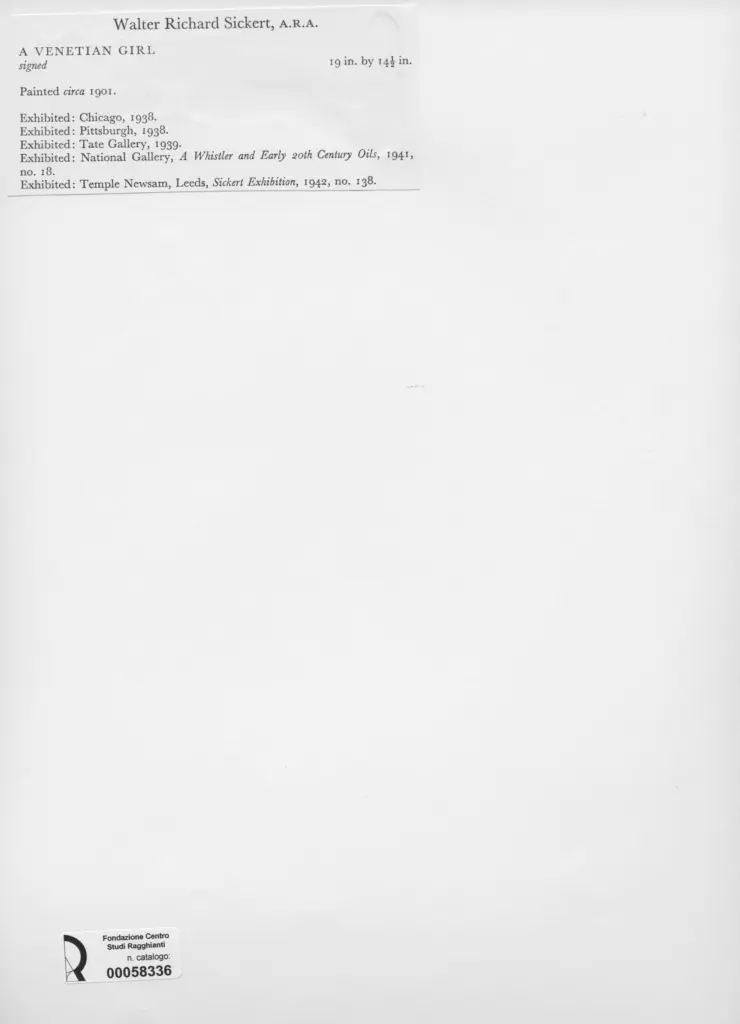 Anonimo , Sickert, Walter Richard - sec. XX , retro