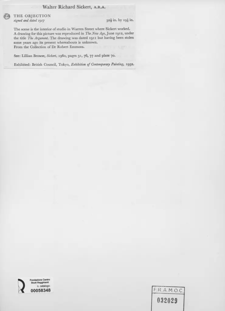 Anonimo , Sickert, Walter Richard - sec. XX - The Objection , retro