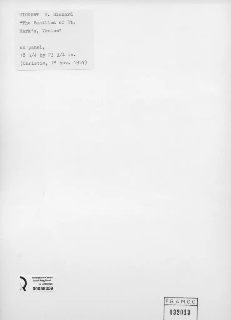 Anonimo , Sickert, Walter Richard - sec. XX - The basilica of St. Mark's, Venice , retro