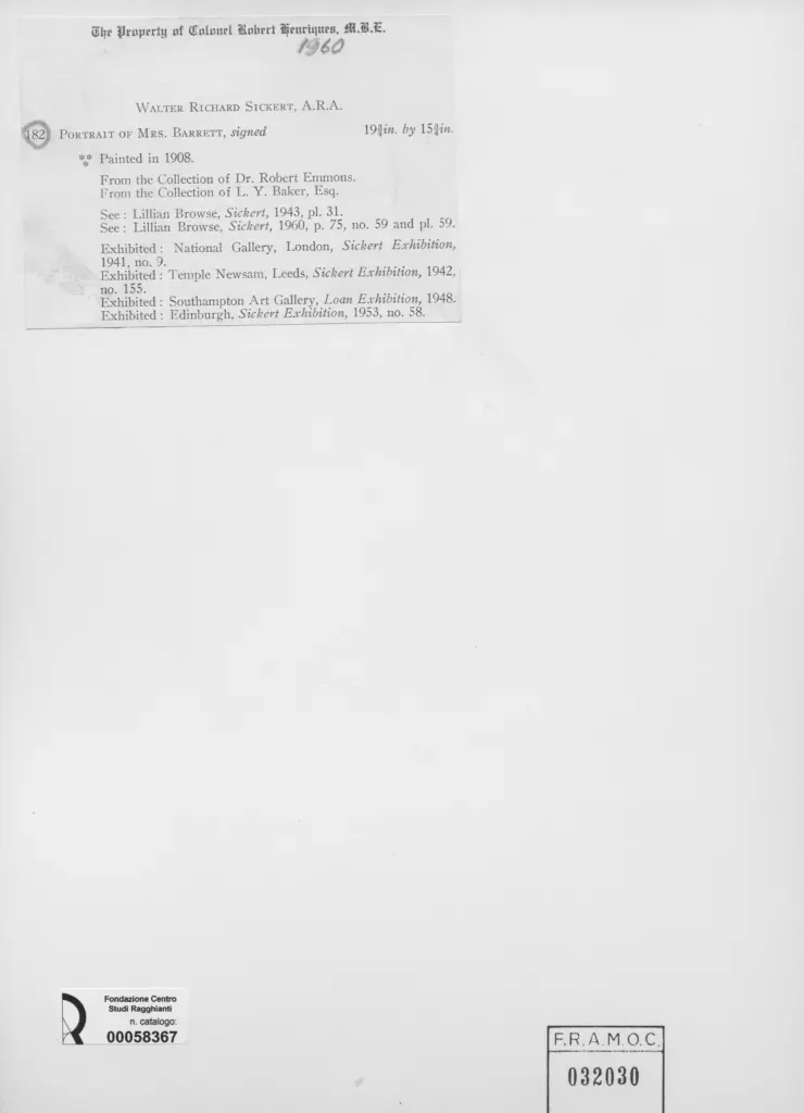 Anonimo , Sickert, Walter Richard - sec. XX , retro