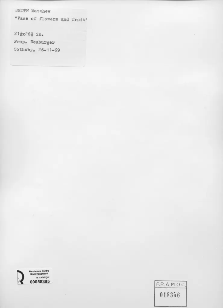 Anonimo , Smith, Matthew - sec. XX - Vase of flowers and fruit , retro