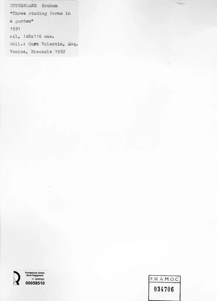 Anonimo , Sutherland, Graham - sec. XX - Three standing forms in a garden , retro
